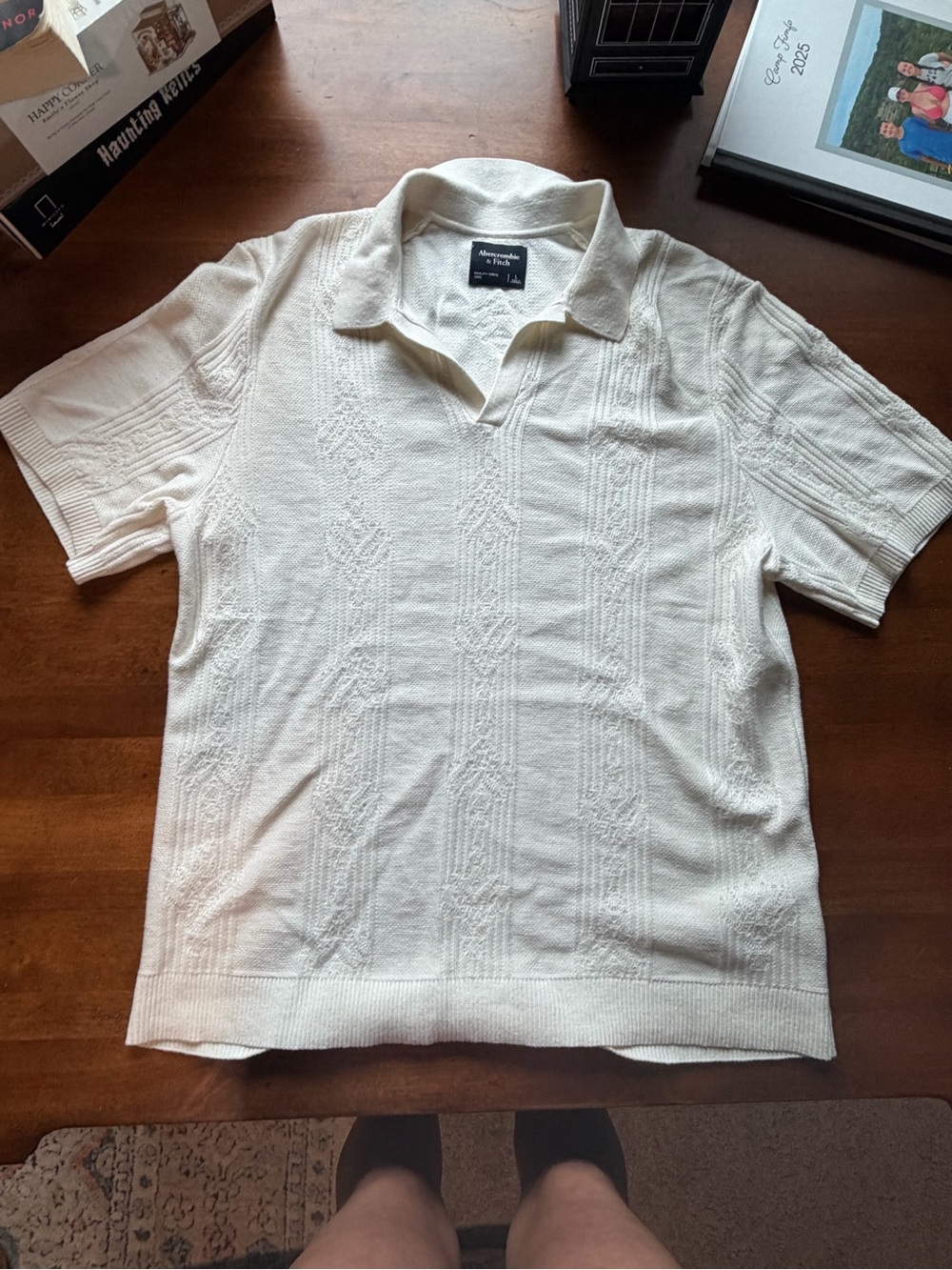 Abercrombie & Fitch Men's Cream Knit Polo Shirt